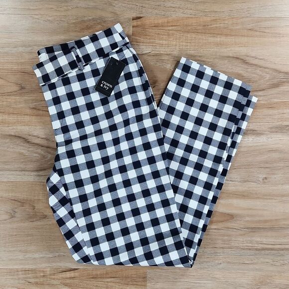 ☔️🩵NWT Crown & Ivy Blue & White Checkered Cropped Ankle Pants Size 4 - Picture 2 of 11